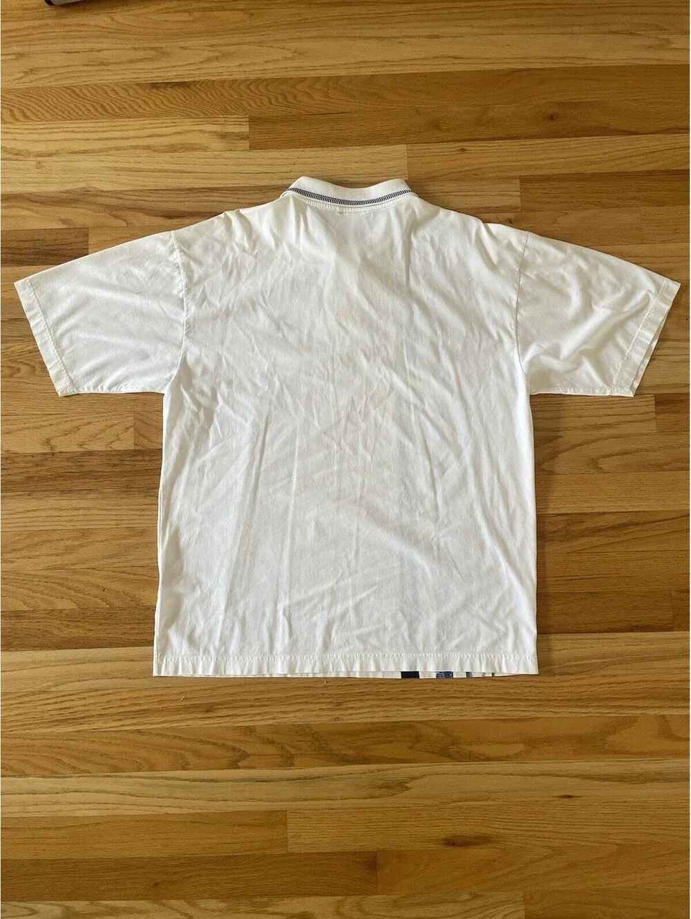Puma 90S Tennis Polo Shirt Rare Size Large white W Blue Stripes